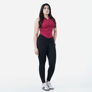 Tf-Sleeveless Ultra Premium Maroon Compression Zipper Top