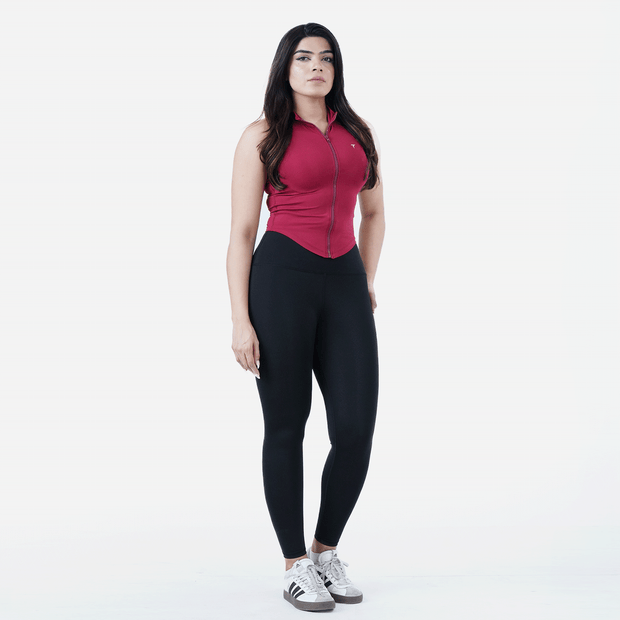 Tf-Sleeveless Ultra Premium Maroon Compression Zipper Top