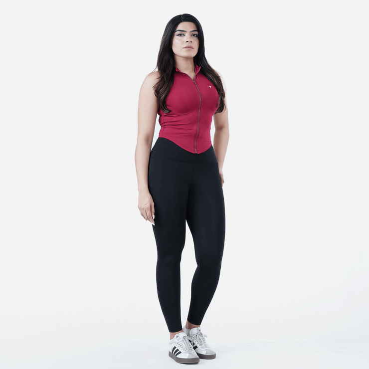 Tf-Sleeveless Ultra Premium Maroon Compression Zipper Top