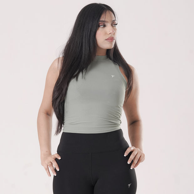 Tf-Essential Ribbed Light Green Women Sleeveless Top