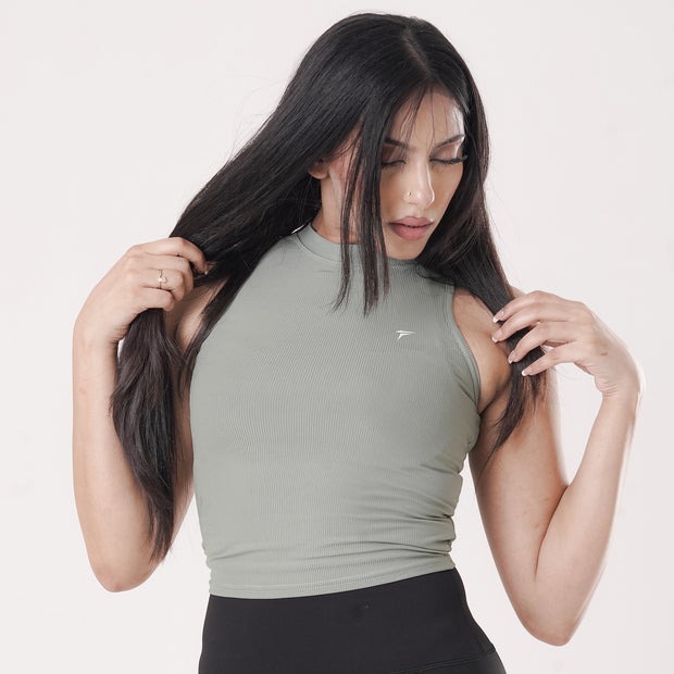 Tf-Essential Ribbed Light Green Women Sleeveless Top
