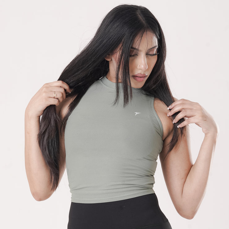 Tf-Essential Ribbed Light Green Women Sleeveless Top