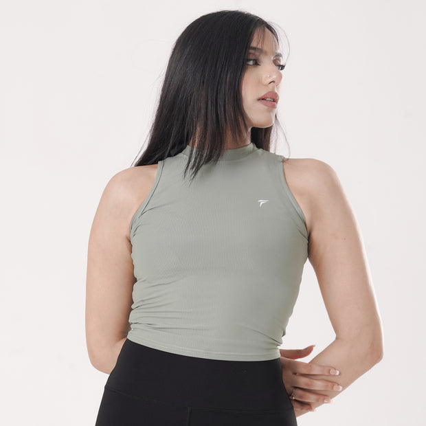 Tf-Essential Ribbed Light Green Women Sleeveless Top