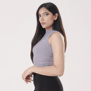 Tf-Essential Ribbed Grey Women Sleeveless Top