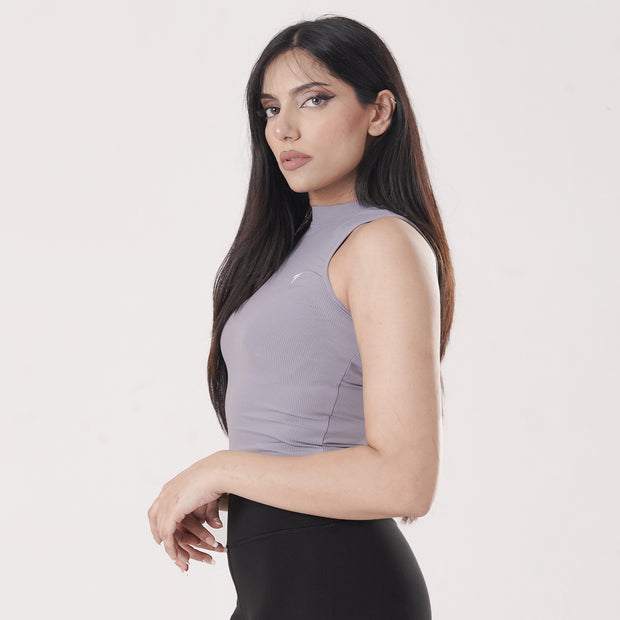 Tf-Essential Ribbed Grey Women Sleeveless Top