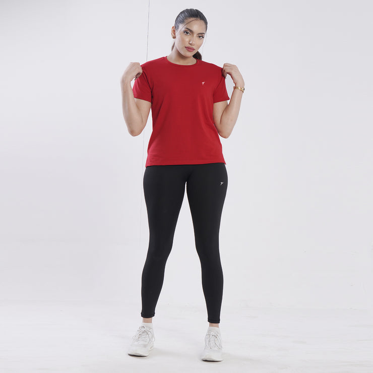 Tf-Premium Red Essential Women Cotton Lycra Tee