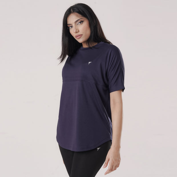 Tf-Navy Relaxed Fit Long Mesh Women Tee