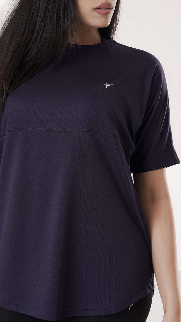 Tf-Black Relaxed Fit Long Mesh Women Tee