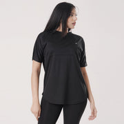 Tf-Black Relaxed Fit Long Mesh Women Tee
