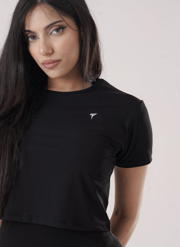 Tf-Exclusive Black Short Body Ribbed Top