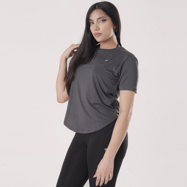 Tf-Premium Charcoal Half Sleeve Women Mesh Tee