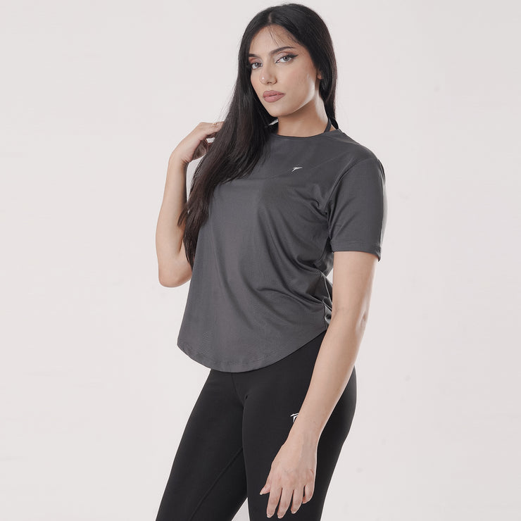 Tf-Premium Charcoal Half Sleeve Women Mesh Tee