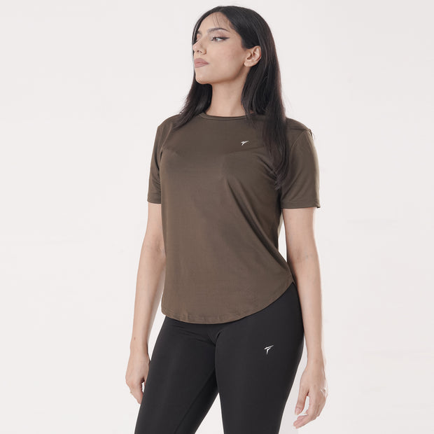 Tf-Premium Olive Half Sleeve Women Mesh Tee