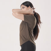 Tf-Premium Olive Half Sleeve Women Mesh Tee