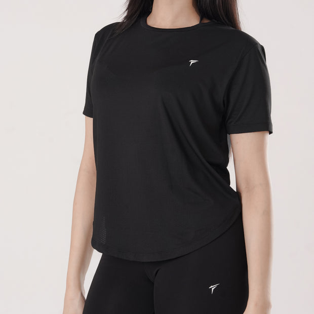 Tf-Premium Black Half Sleeve Women Mesh Tee