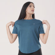 Tf-Premium Teal Half Sleeve Women Mesh Tee