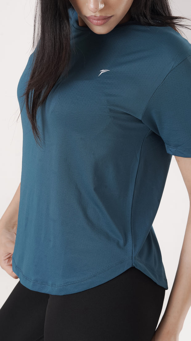 Tf-Premium Teal Half Sleeve Women Mesh Tee