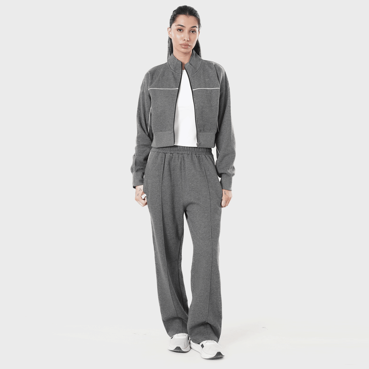Tf-Premium Charcoal Fleece Essential Women Zipper Top