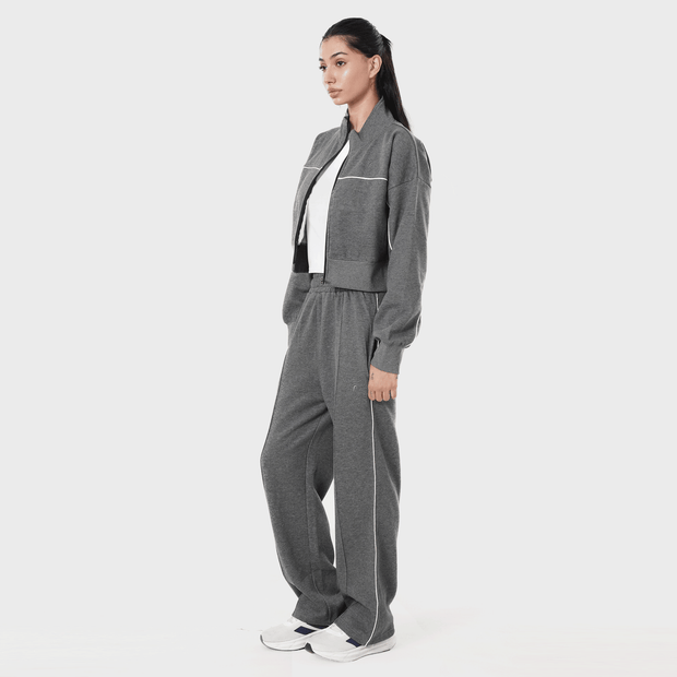 Tf-Premium Charcoal Fleece Essential Women Zipper Top