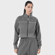 Tf-Premium Charcoal Fleece Essential Women Zipper Top