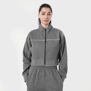 Tf-Premium Charcoal Fleece Essential Women Zipper Top