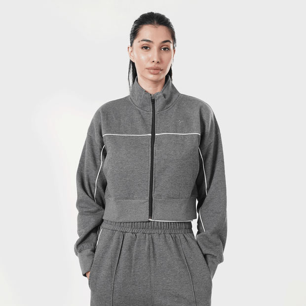 Tf-Premium Charcoal Fleece Essential Women Zipper Top