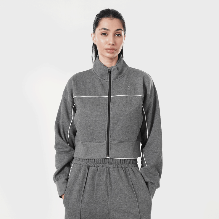 Tf-Premium Charcoal Fleece Essential Women Zipper Top