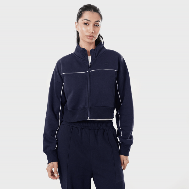Tf-Premium Navy Fleece Essential Women Zipper Top