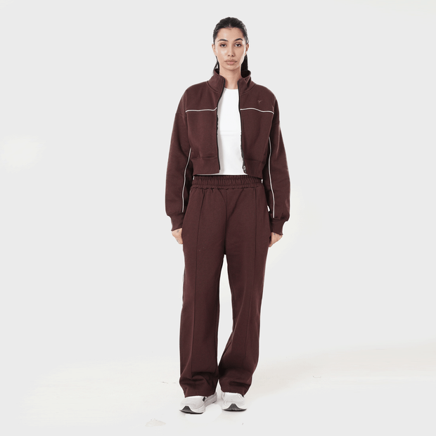 Tf-Premium Brown Fleece Essential Women Zipper Top