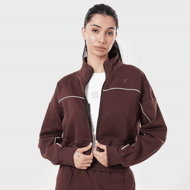 Tf-Premium Brown Fleece Essential Women Zipper Top