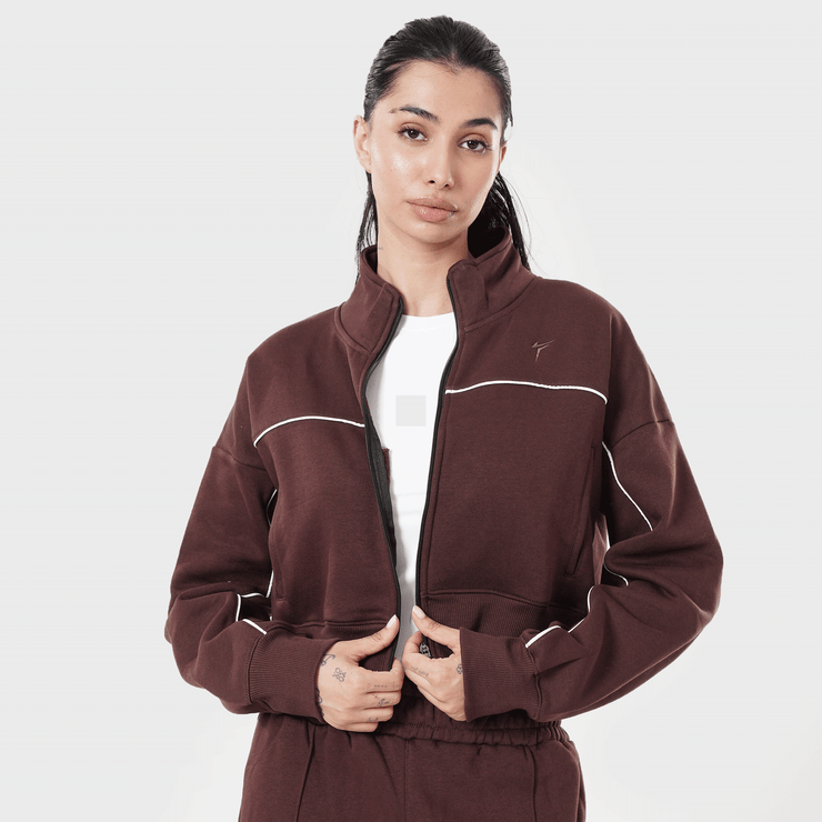Tf-Premium Brown Fleece Essential Women Zipper Top
