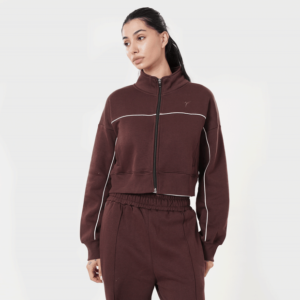 Tf-Premium Brown Fleece Essential Women Zipper Top