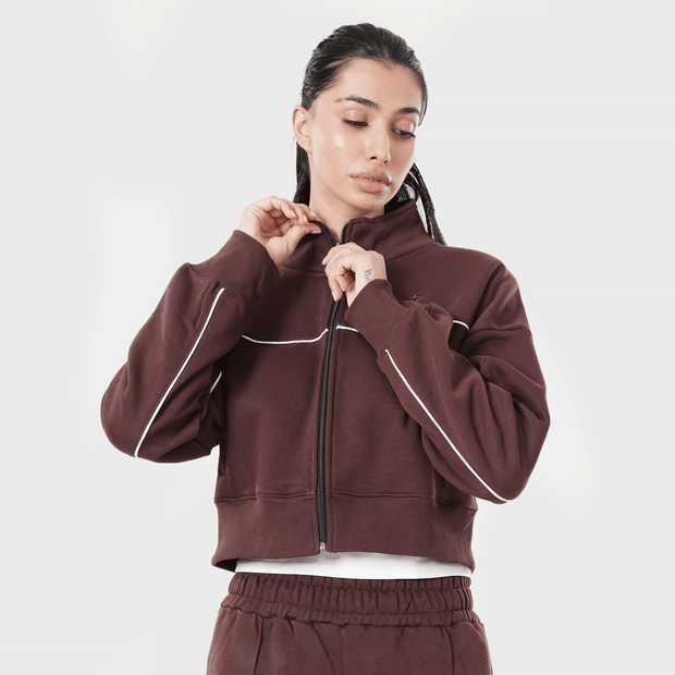 Tf-Premium Brown Fleece Essential Women Zipper Top