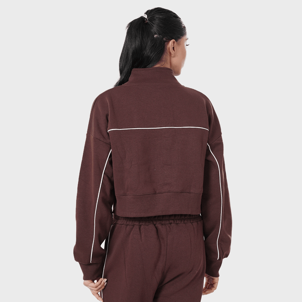 Tf-Premium Brown Fleece Essential Women Zipper Top