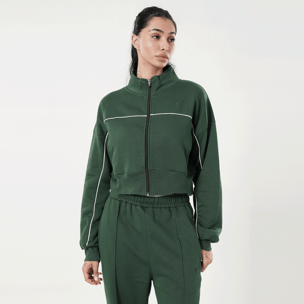 Tf-Premium Green Fleece Essential Women Zipper Top