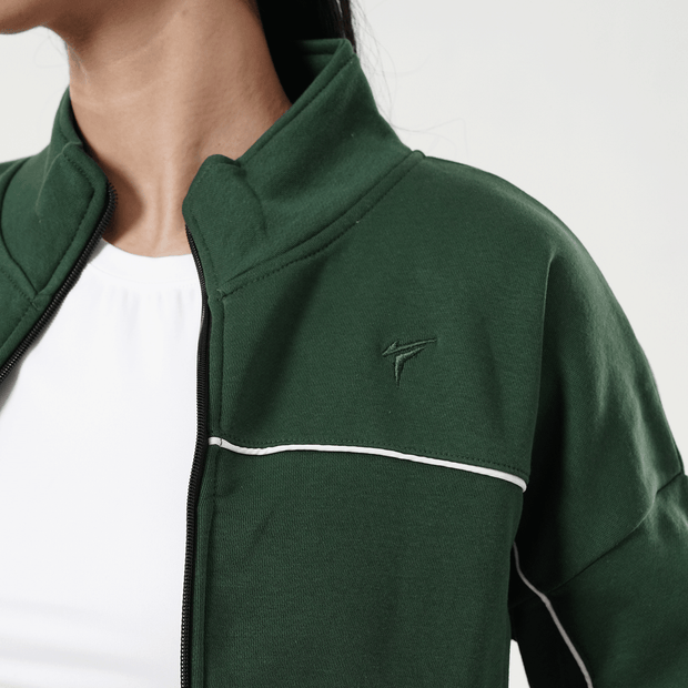 Tf-Premium Green Fleece Essential Women Zipper Top