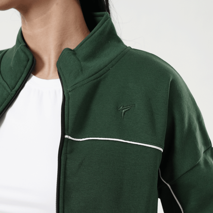 Tf-Premium Green Fleece Essential Women Zipper Top