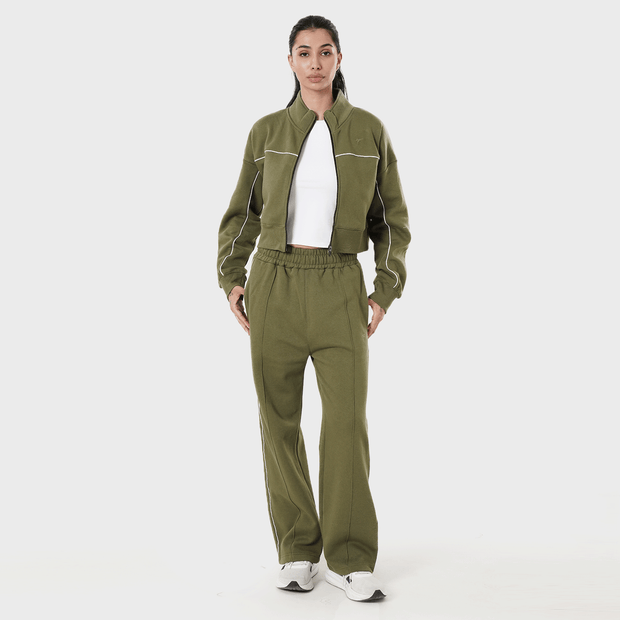 Tf-Premium Olive Fleece Essential Women Zipper Top