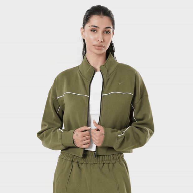 Tf-Premium Olive Fleece Essential Women Zipper Top