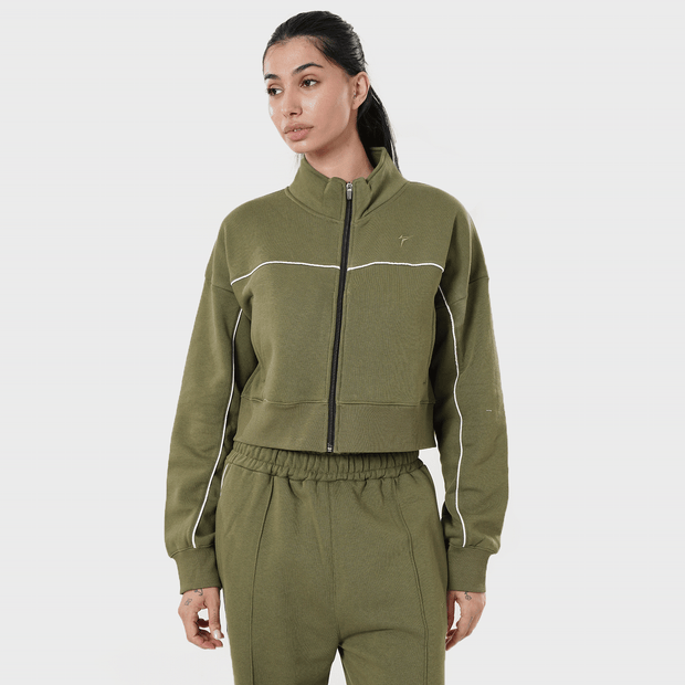 Tf-Premium Olive Fleece Essential Women Zipper Top