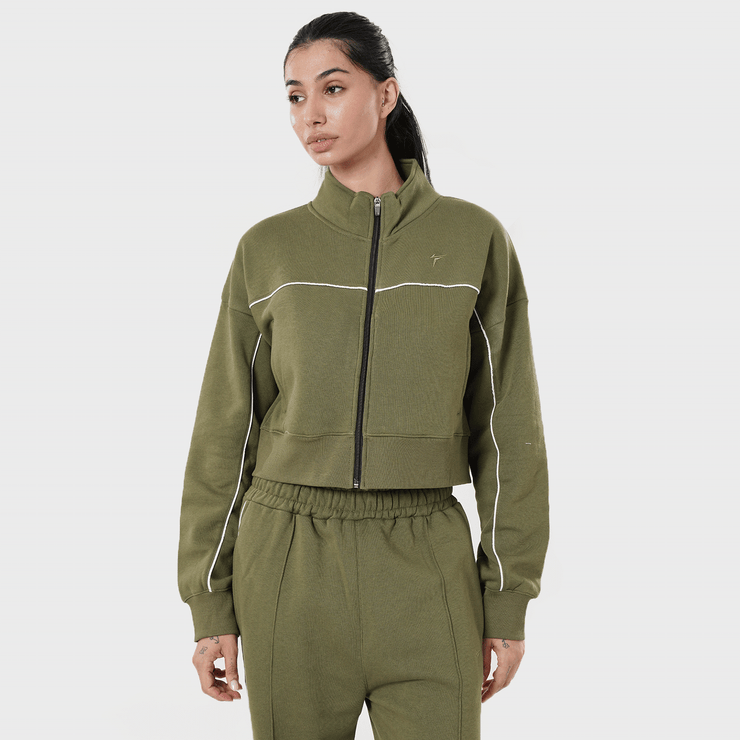 Tf-Premium Olive Fleece Essential Women Zipper Top