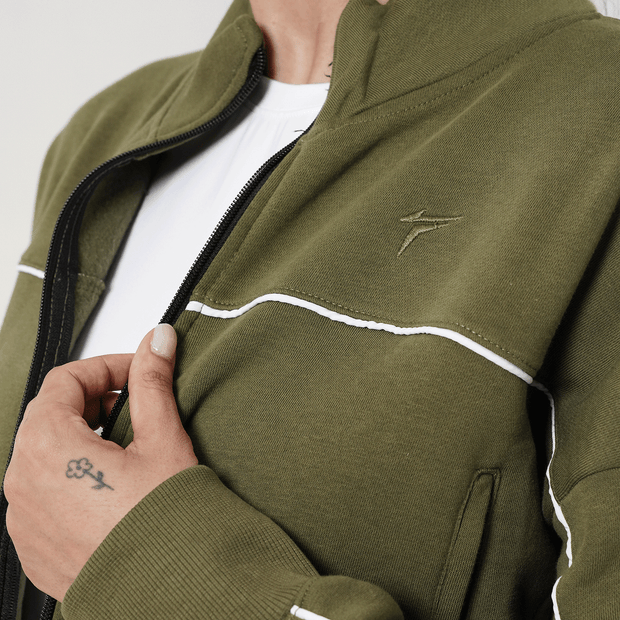 Tf-Premium Olive Fleece Essential Women Zipper Top