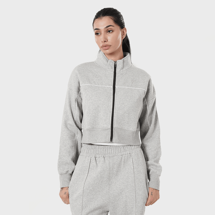 Tf-Premium Grey Fleece Essential Women Zipper Top