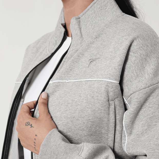 Tf-Premium Grey Fleece Essential Women Zipper Top