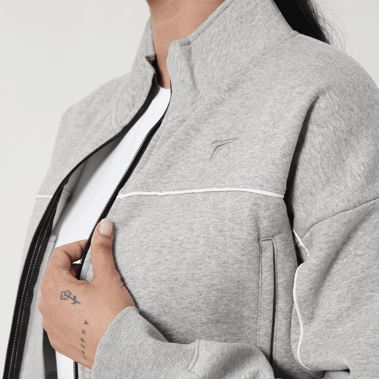 Tf-Premium Grey Fleece Essential Women Zipper Top