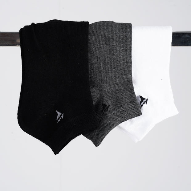 Pack of 3 Mix Color Ankle Socks (Grey, Black and White)