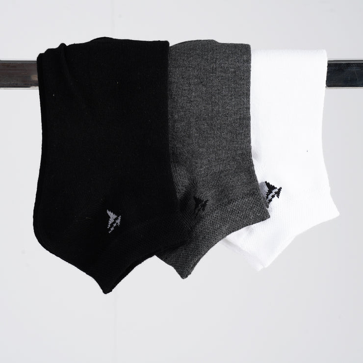 Pack of 3 Mix Color Ankle Socks (Grey, Black and White)
