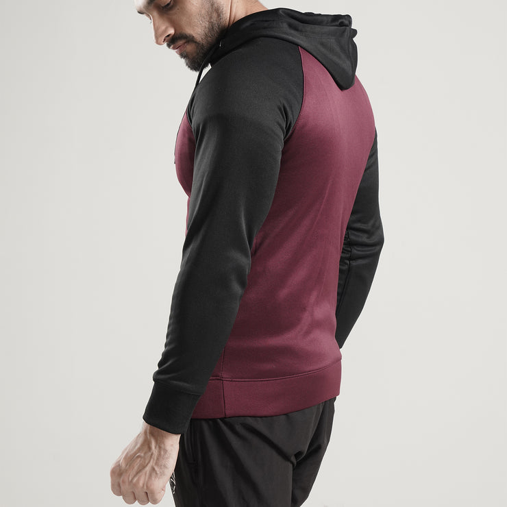 Tf-Black and Maroon Raglan Zipper Fleece Hoodie