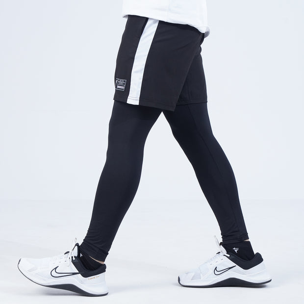 Tf-All Black Full Compression Shorts With White Panel