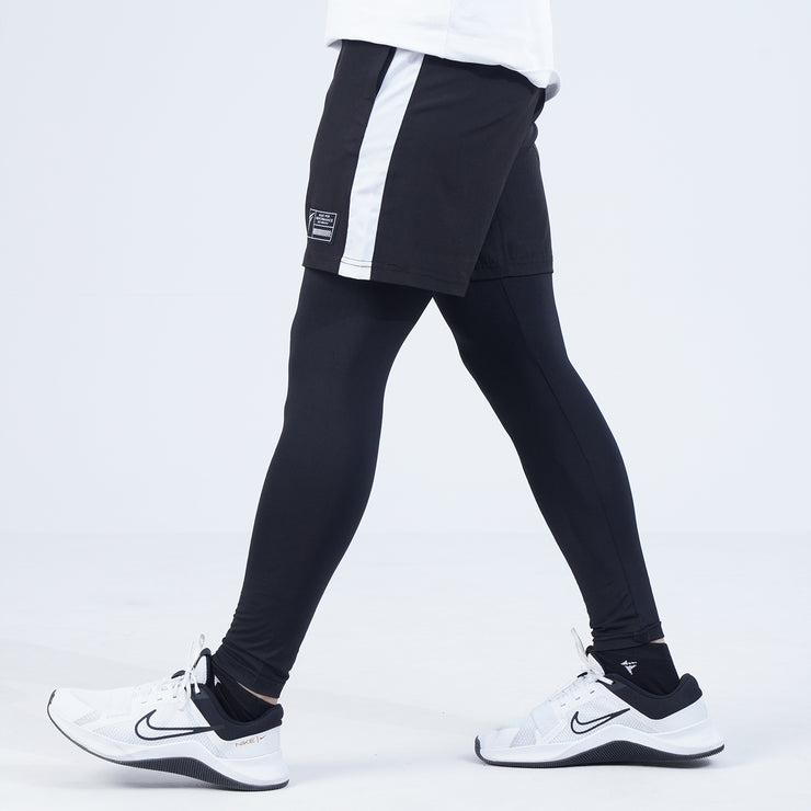 Tf-All Black Full Compression Shorts With White Panel